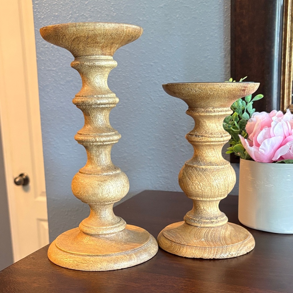 Cost Plus World Market Gold Wood Pedestal Candle Holders - Pair - Picture 4 of 11
